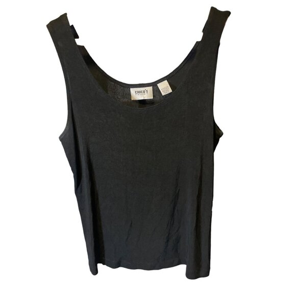 Chico's Travelers Black Loose Fitting Sleeveless Scoop Neck Tank Top Sz L - Picture 2 of 6